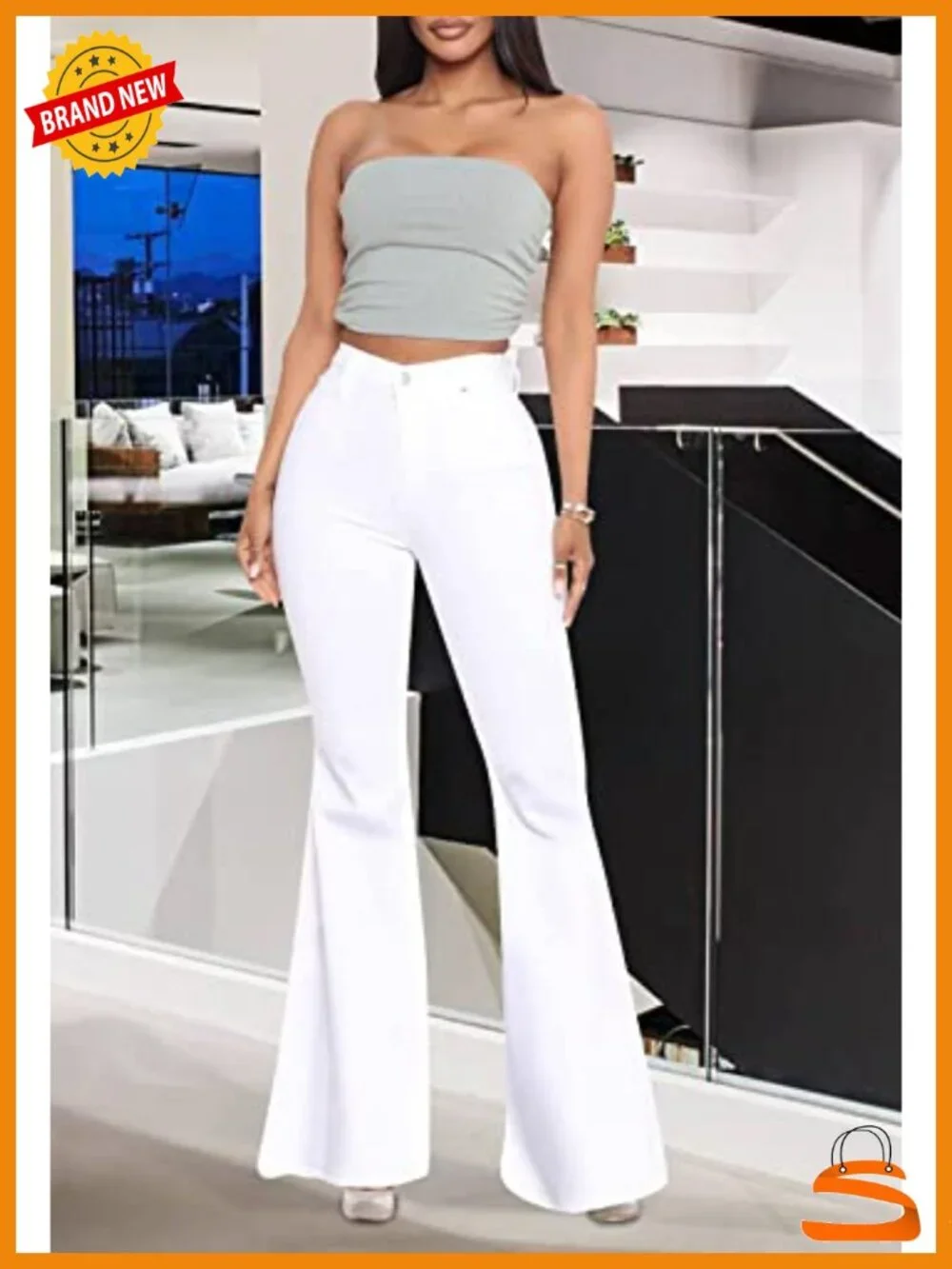 High Waisted Flare Ripped Bell Bottom Jeans Stretchy Denim Pants